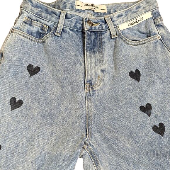 KIMHEKIM Heart Stamped Wide Leg High Rise Jeans Light Wash Size M - Picture 7 of 9